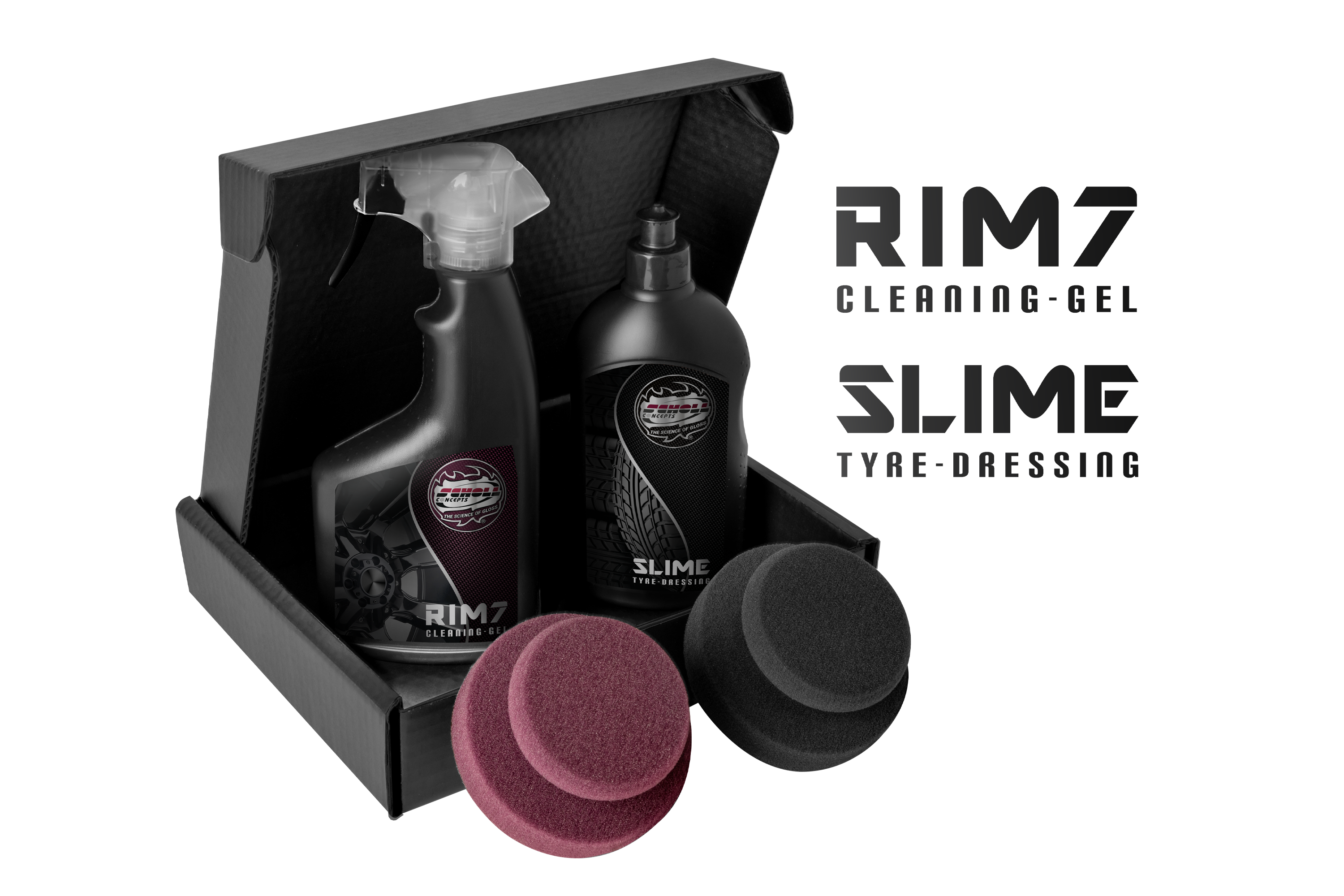 Rim cleaning and tire care set